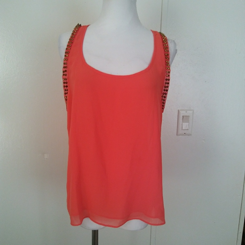 Grifflin Paris orange sleeveless blouse size large sheer top